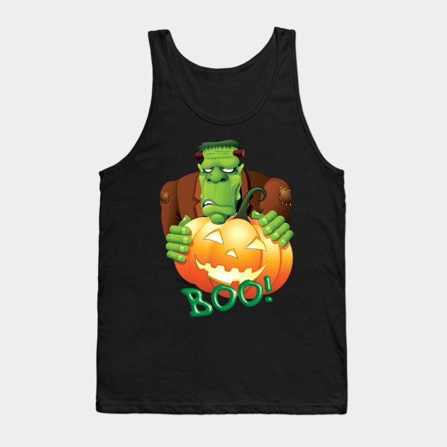 Frankenstein Cartoon with Jack o'Lantern Tank Top by BluedarkArt